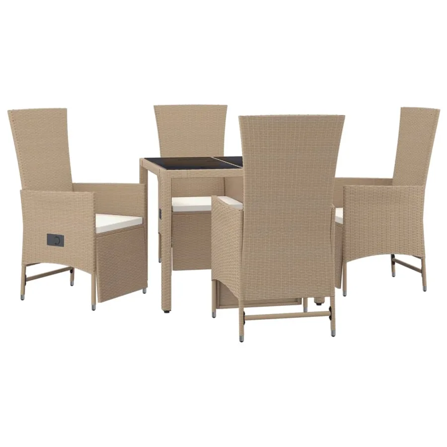 Ensemble à manger de jardin avec coussins 5pcs Beige poly rotin - 3