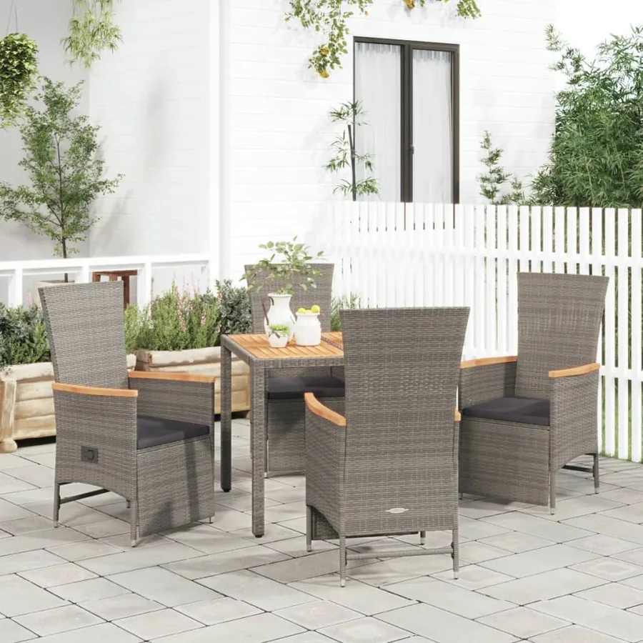 Ensemble à manger de jardin 5 pcs coussins gris résine tressée