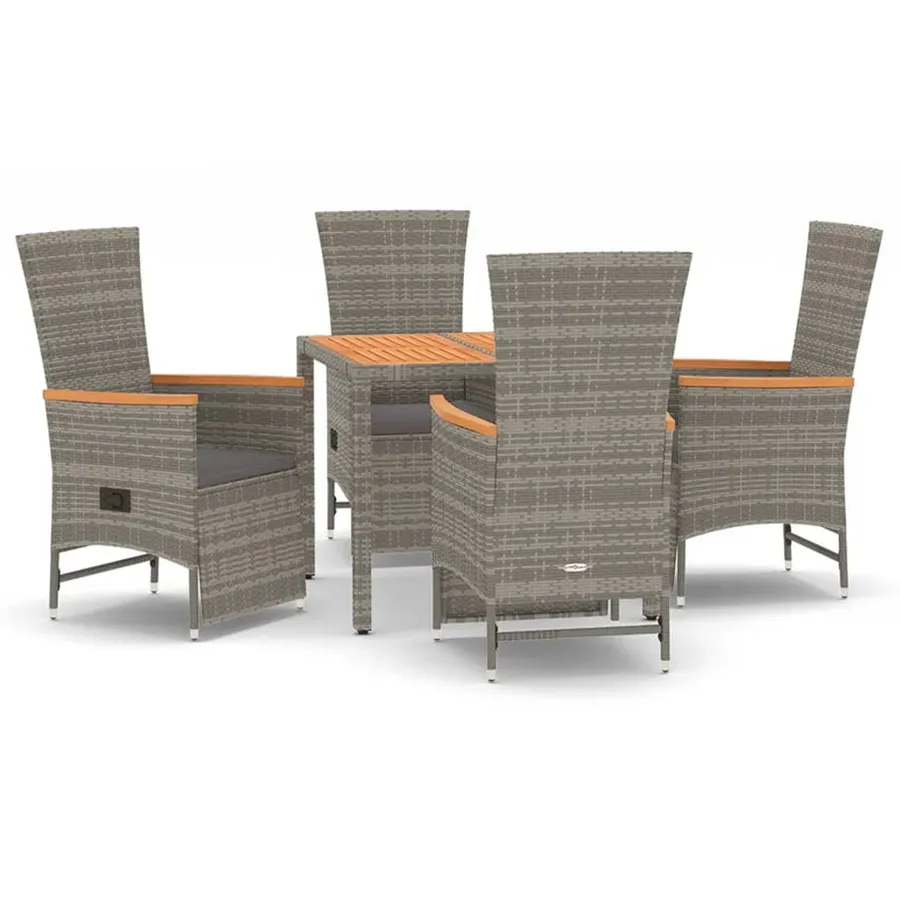 Ensemble à manger de jardin 5 pcs coussins gris résine tressée - 2