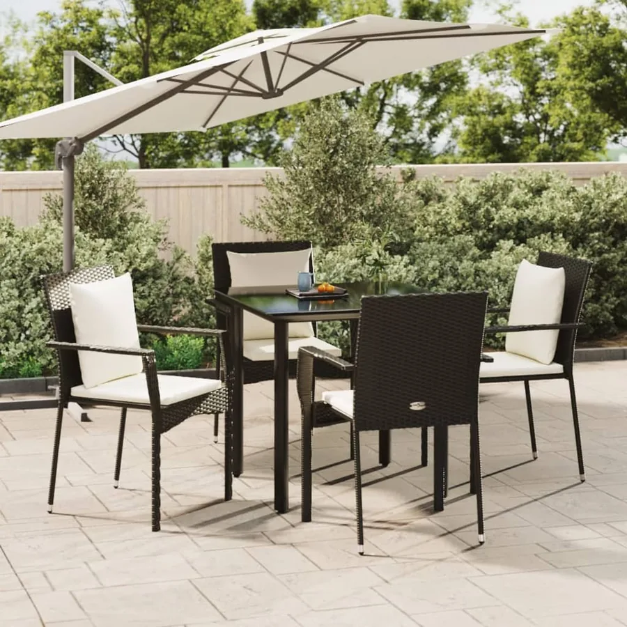 Ensemble à manger de jardin coussins 5pcs Noir Résine tressée