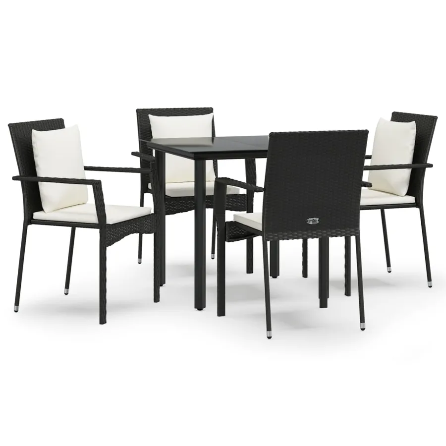 Ensemble à manger de jardin coussins 5pcs Noir Résine tressée - 2