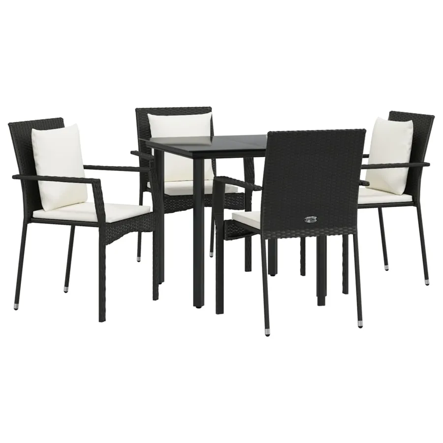 Ensemble à manger de jardin coussins 5pcs Noir Résine tressée - 3