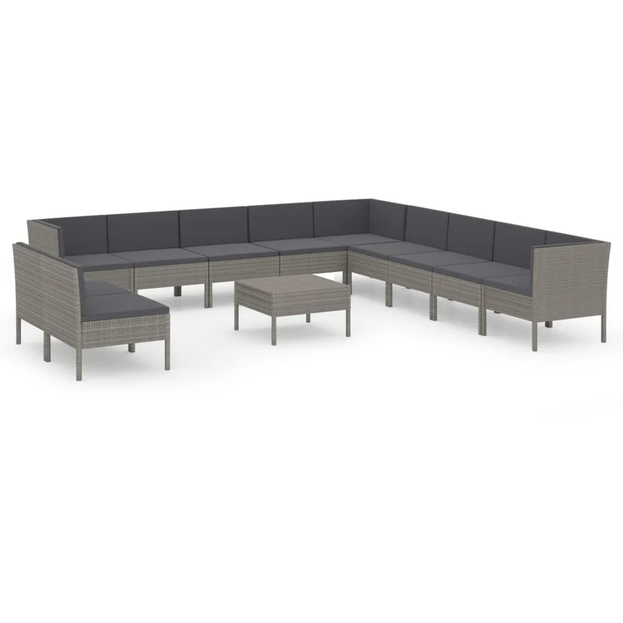 Salon de jardin 12 pcs avec coussins Résine tressée Gris - 2