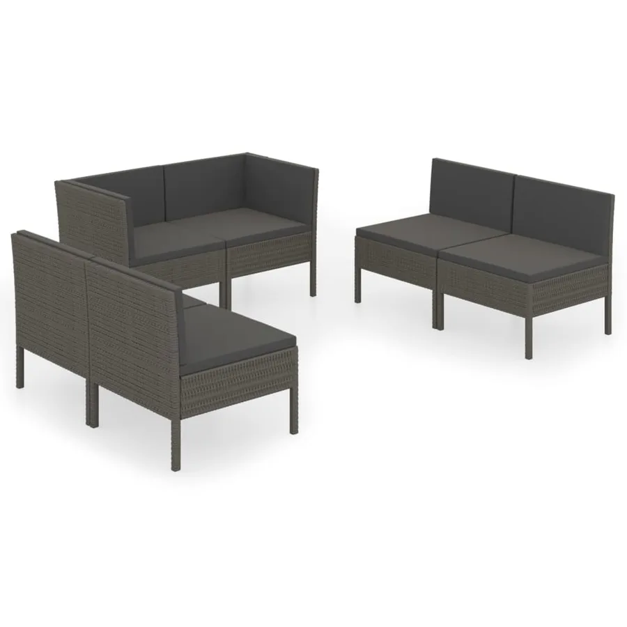 Salon de jardin 6 pcs avec coussins résine tressée gris - 2
