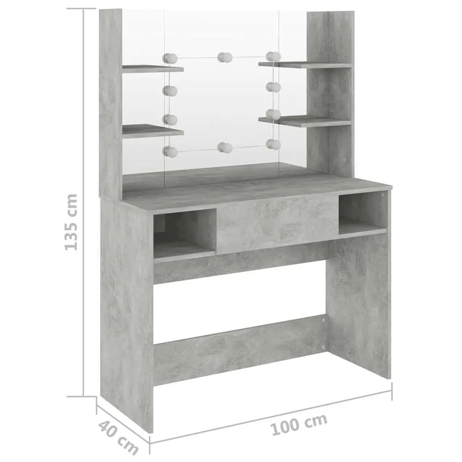 Table de maquillage éclairage LED 100x40x135 cm MDF Gris béton - 6