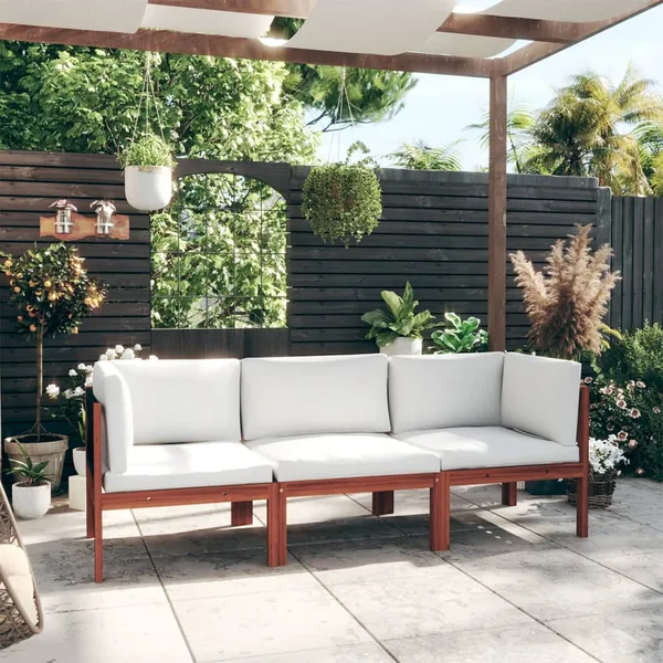 Canapé de jardin 3 places avec coussin en bois d'acacia et corde