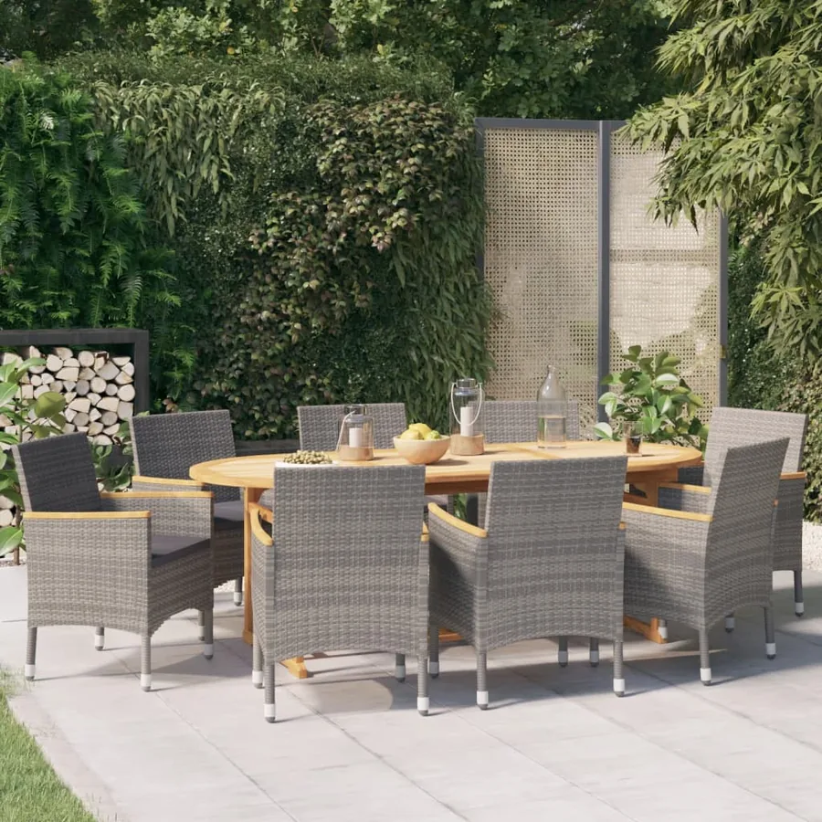 Ensemble à manger de jardin 9 pcs avec coussins Gris