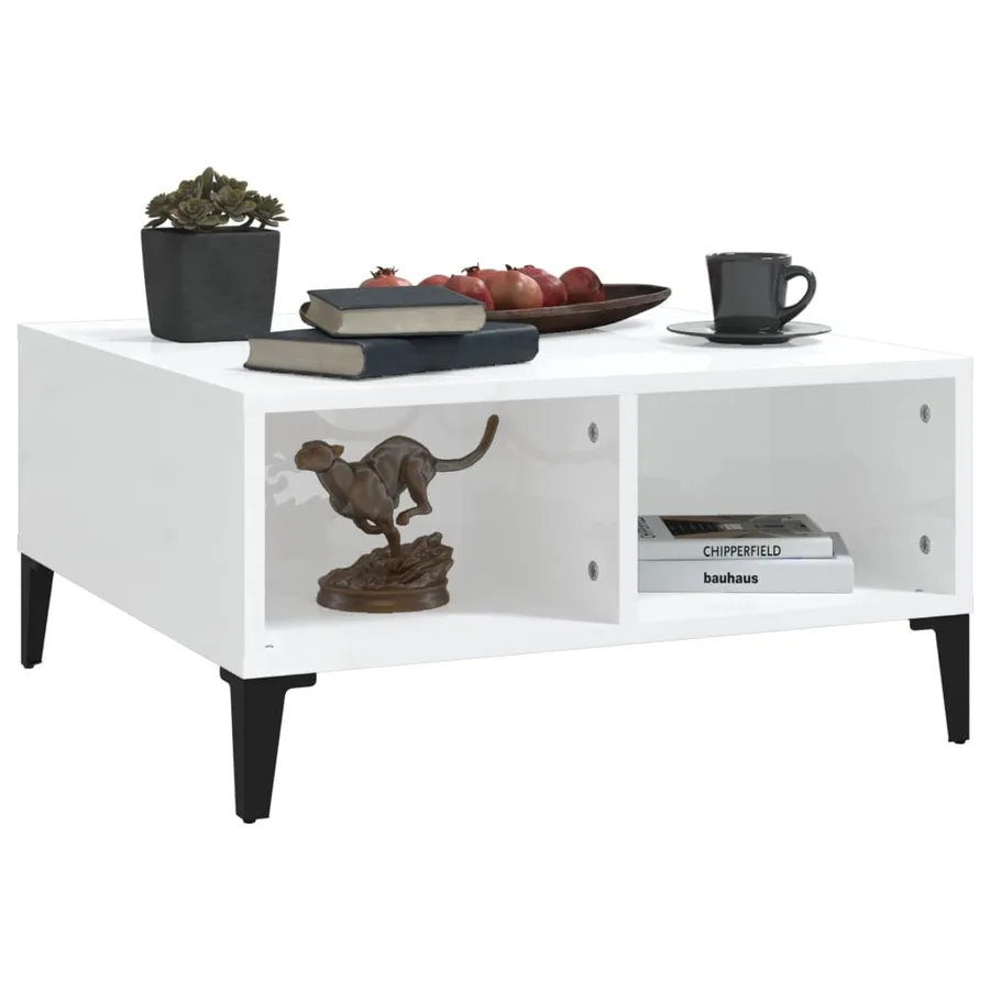 Table basse blanc brillant 60x60x30 cm bois d'ingénierie - 5