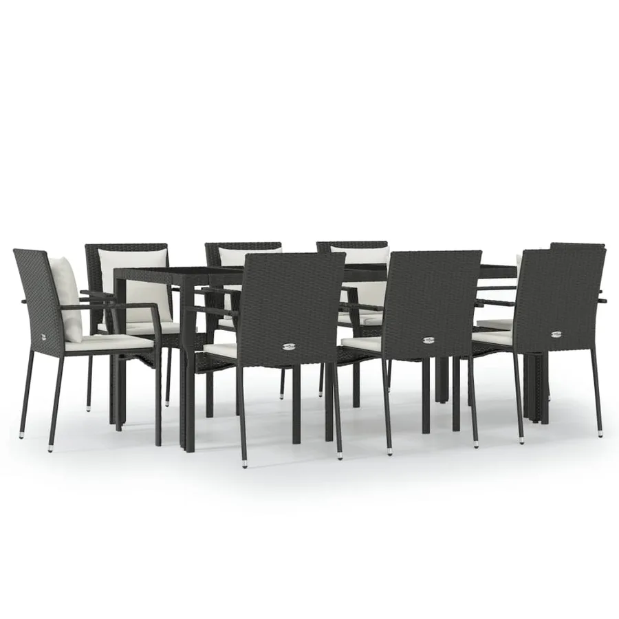 Ensemble à manger jardin 9pcs et coussins noir résine tressée - 2