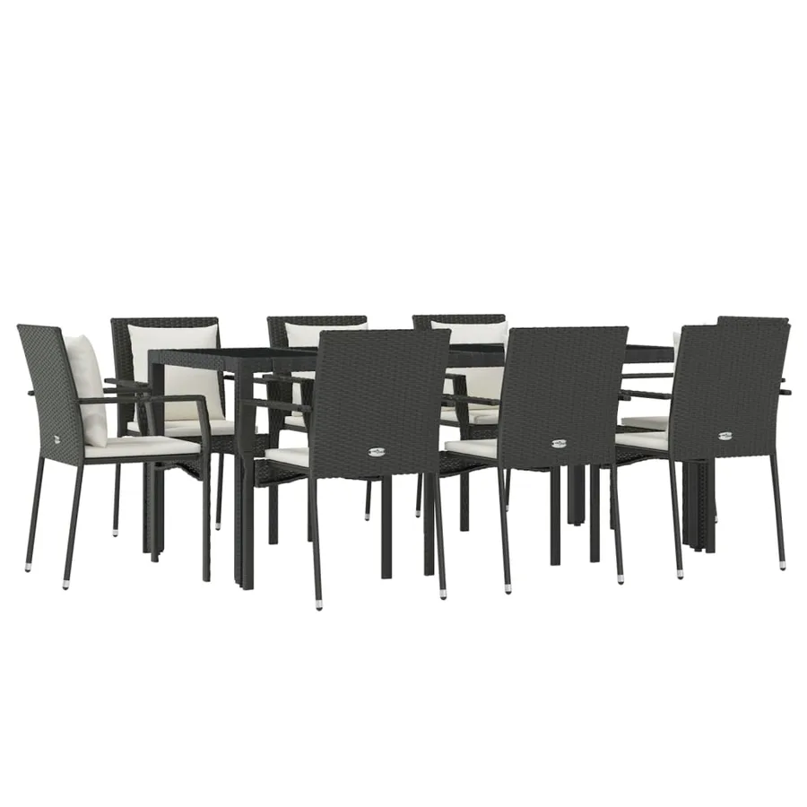 Ensemble à manger jardin 9pcs et coussins noir résine tressée - 3