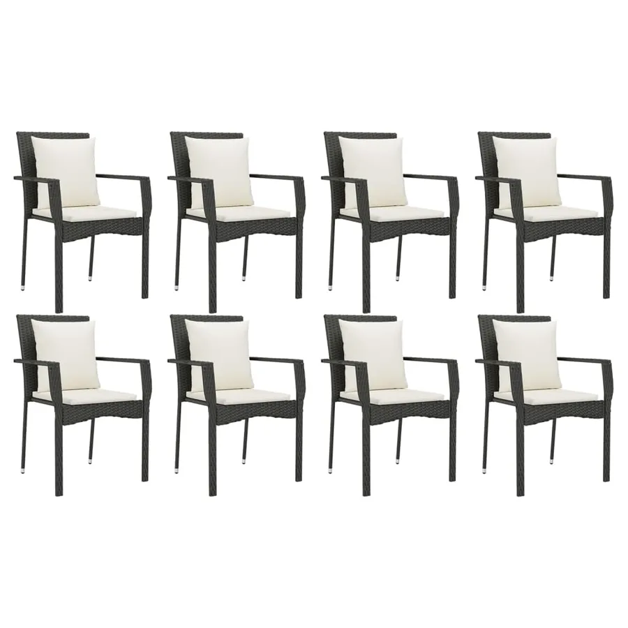 Ensemble à manger jardin 9pcs et coussins noir résine tressée - 4