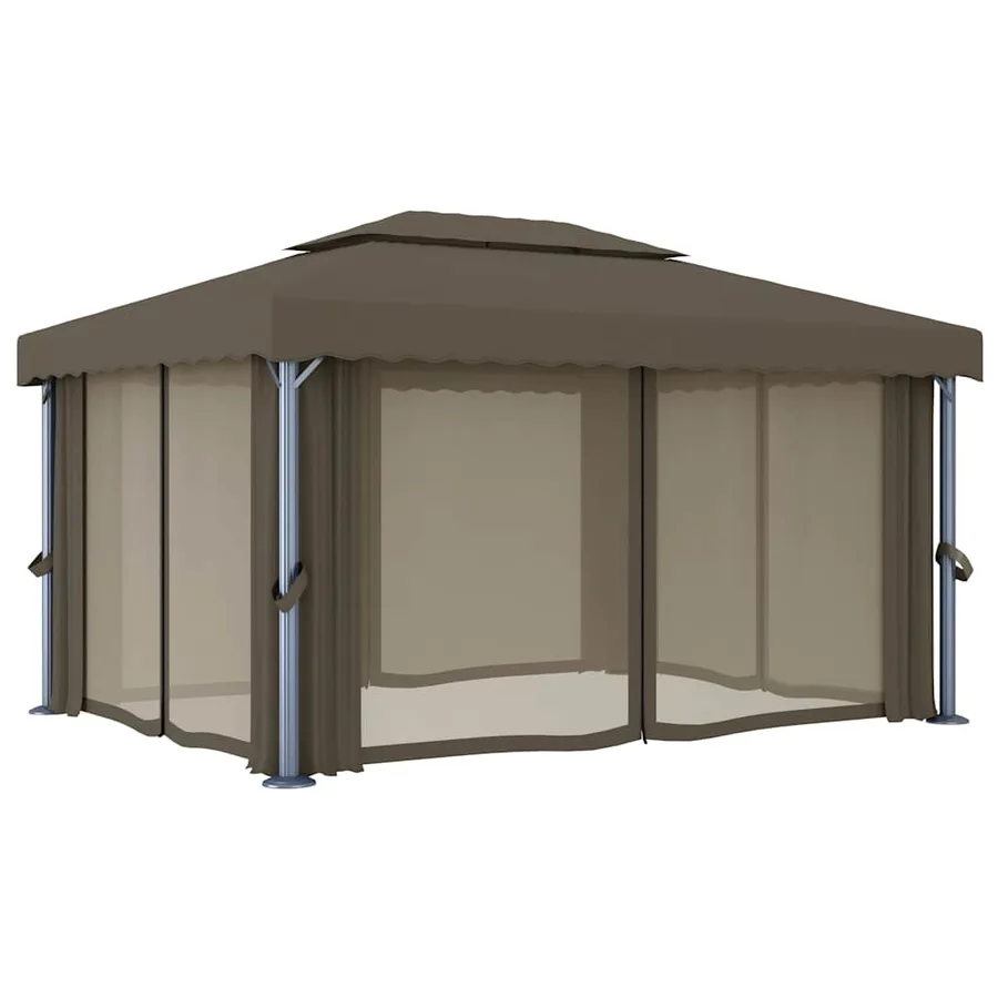 Tonnelle avec rideau et guirlande lumineuse à LED 4x3 m Taupe - 6
