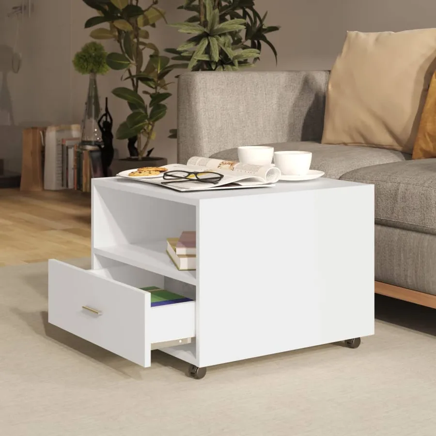 Table basse blanc 55x55x40 cm bois d'ingénierie - 3