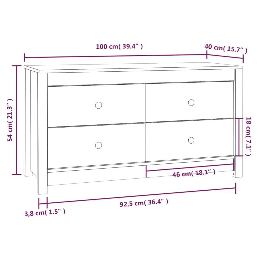 Armoire latérale Blanc 100x40x54 cm Bois de pin massif - 10
