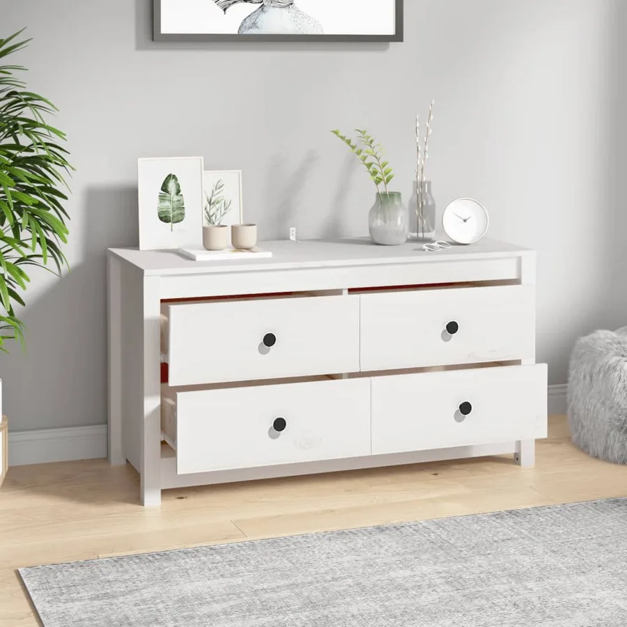 Armoire latérale Blanc 100x40x54 cm Bois de pin massif - 6