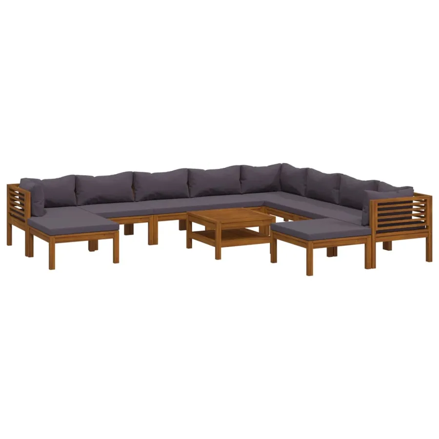 Salon de jardin 11 pcs avec coussin Bois d'acacia solide - 2