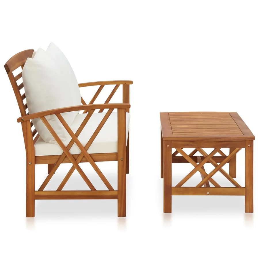 Salon de jardin 2 pcs avec coussins bois d'acacia solide - 2