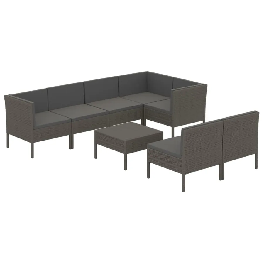 Salon de jardin 8 pcs avec coussins résine tressée gris - 2