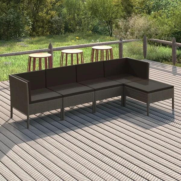 Salon de jardin 5 pcs avec coussins résine tressée gris