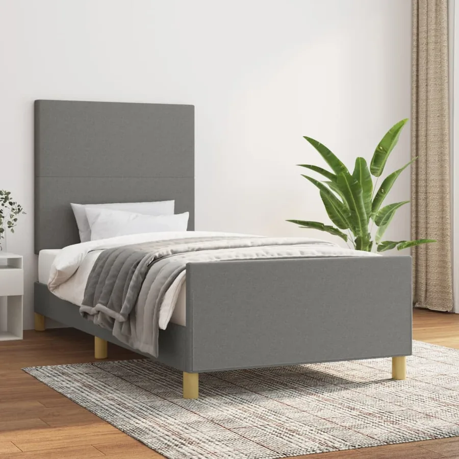 Cadre de lit sans matelas gris foncé 90x200 cm tissu
