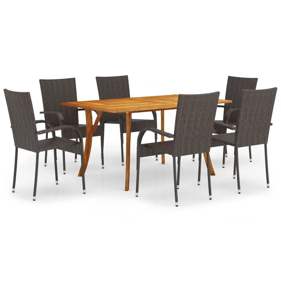 Ensemble à manger de jardin 7 pcs Marron