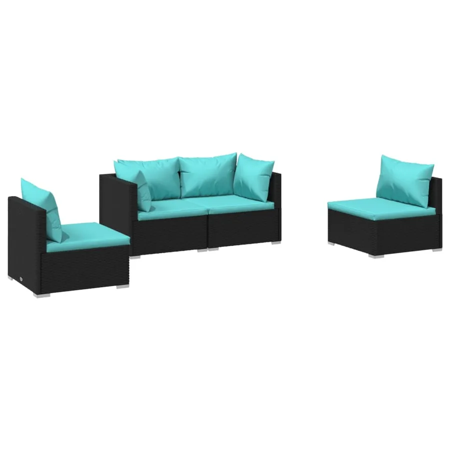 Salon de jardin 4 pcs avec coussins Résine tressée Noir - 2