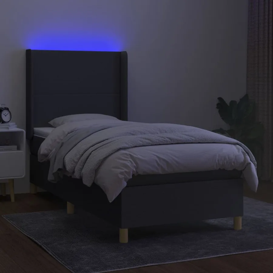 Sommier à lattes de lit matelas LED Gris foncé 90x190cm Tissu - 3
