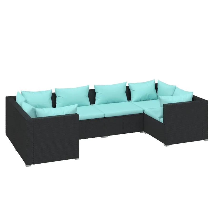 Salon de jardin 6 pcs avec coussins résine tressée noir - 2