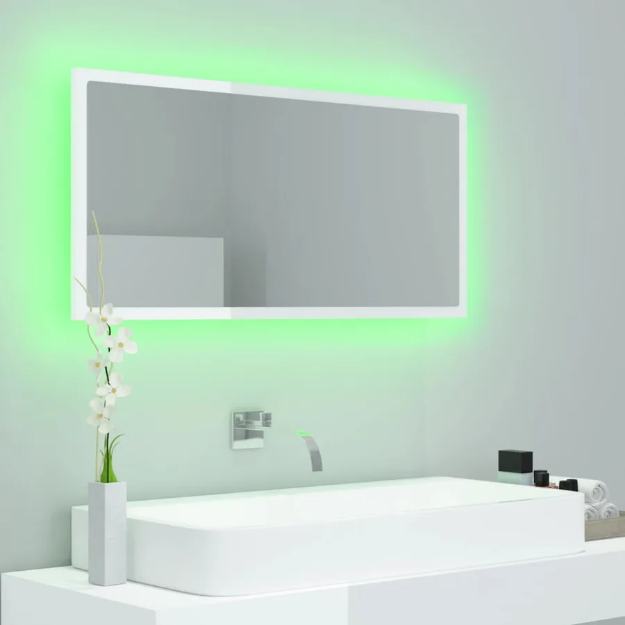 Miroir à LED de bain Blanc brillant 90x8,5x37 cm Acrylique - 10