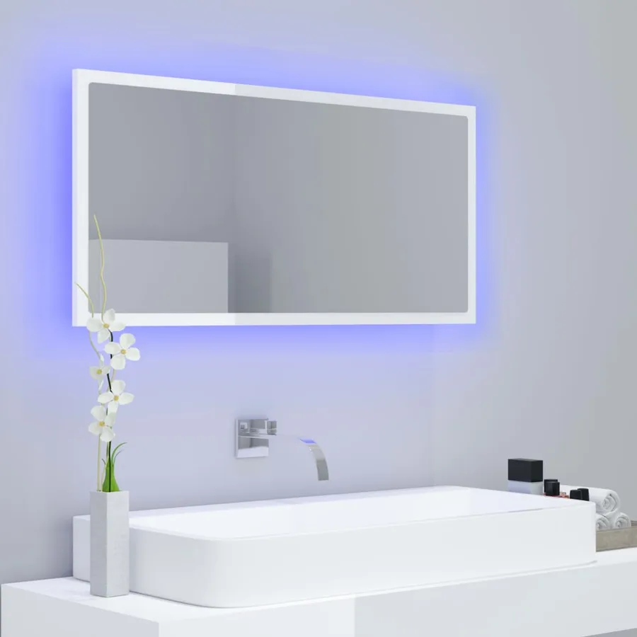 Miroir à LED de bain Blanc brillant 90x8,5x37 cm Acrylique - 11