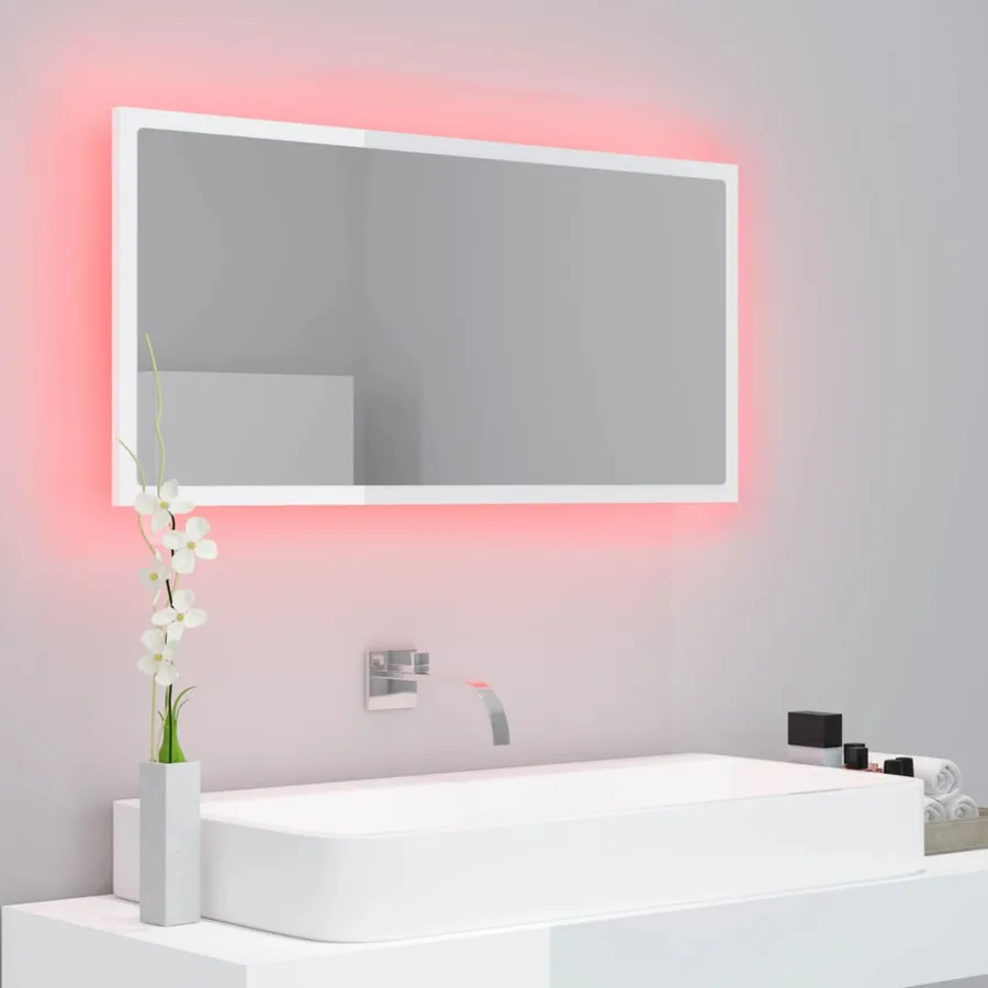 Miroir à LED de bain Blanc brillant 90x8,5x37 cm Acrylique - 9