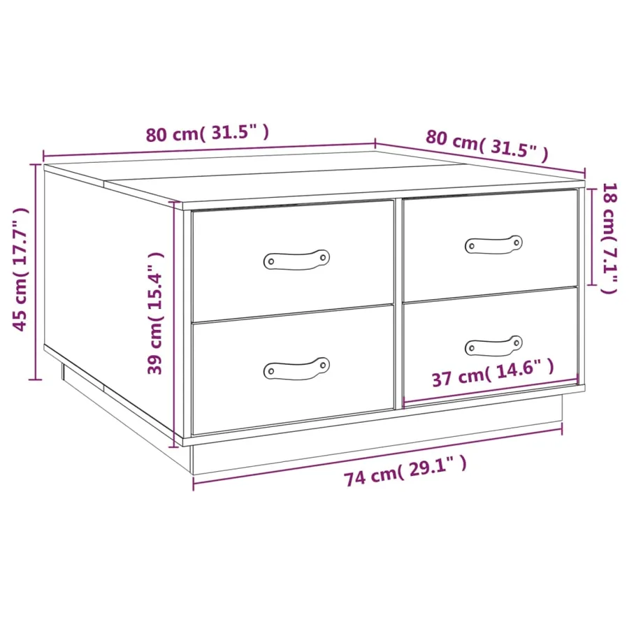 Table basse 80x80x45 cm Bois massif de pin - 10