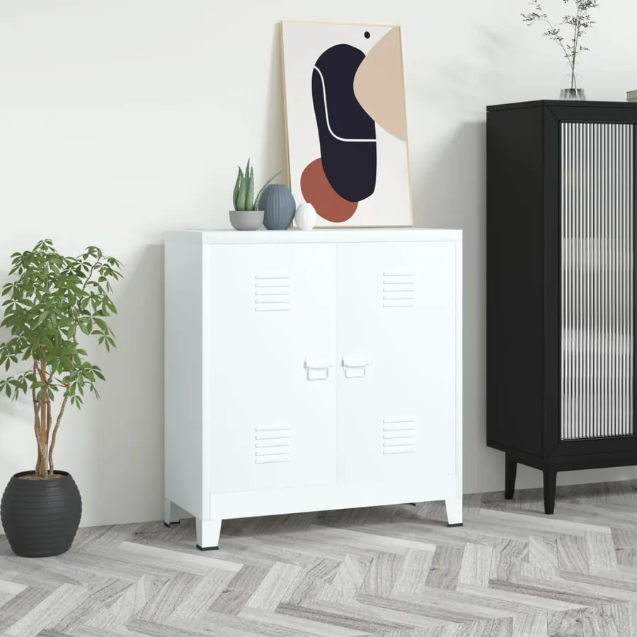 Coffre de rangement industriel Blanc 90x40x100 cm Acier