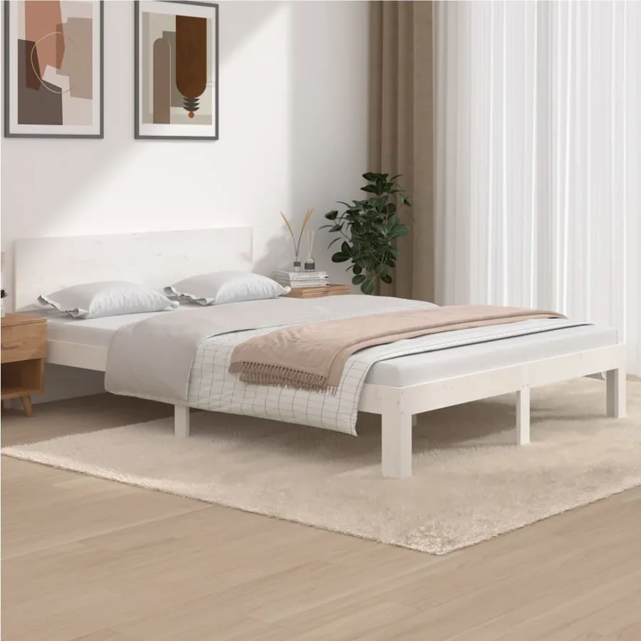 Cadre de lit sans matelas blanc bois de pin massif 140x200 cm