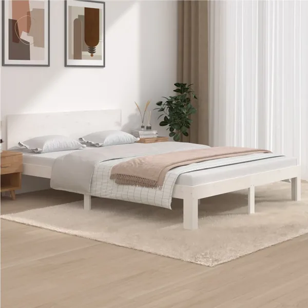 Cadre de lit sans matelas blanc bois de pin massif 140x200 cm