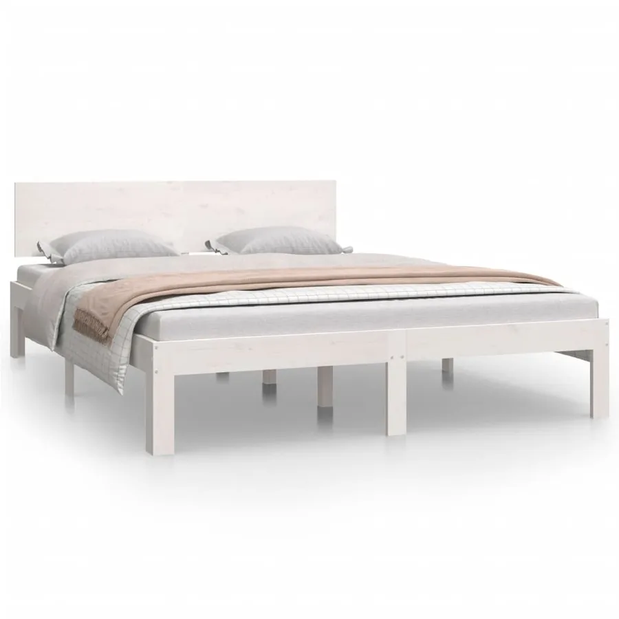Cadre de lit sans matelas blanc bois de pin massif 140x200 cm - 2