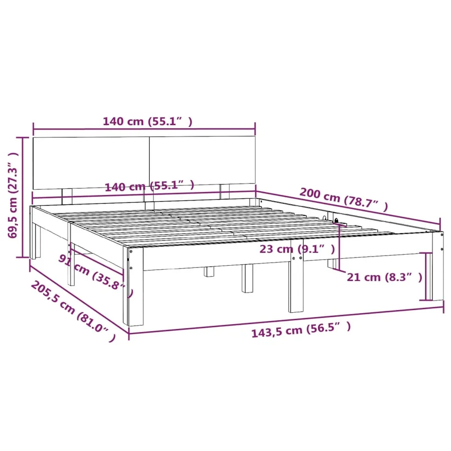 Cadre de lit sans matelas blanc bois de pin massif 140x200 cm - 8