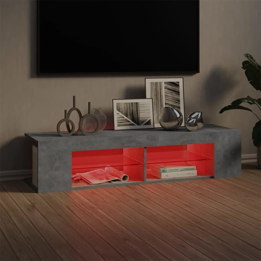 Meuble TV avec lumières LED gris béton 135x39x30 cm - 4