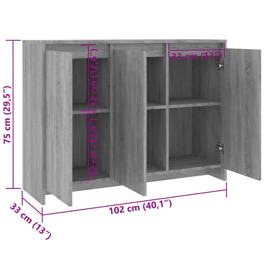 Buffet Sonoma gris 102x33x75 cm Bois d'ingénierie - 8