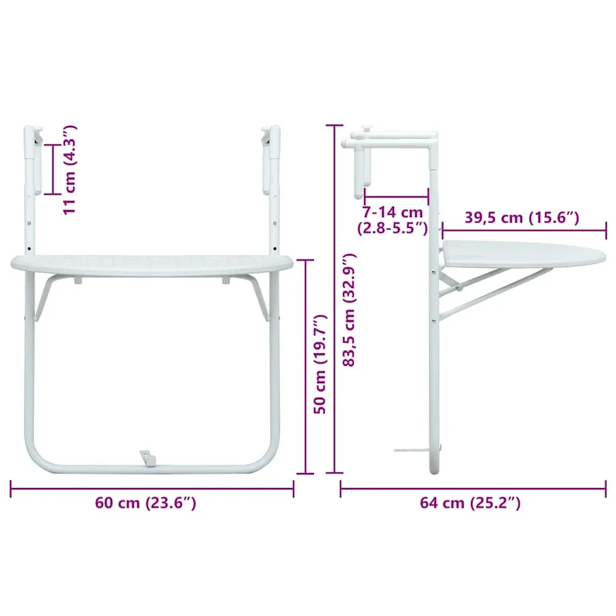 Table de balcon Blanc 60x64x83,5 cm Plastique Aspect de rotin - 9