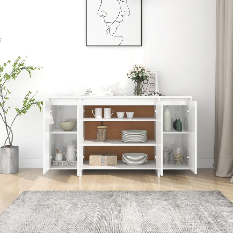 Buffet blanc brillant 135x41x75 cm bois d'ingénierie - 3