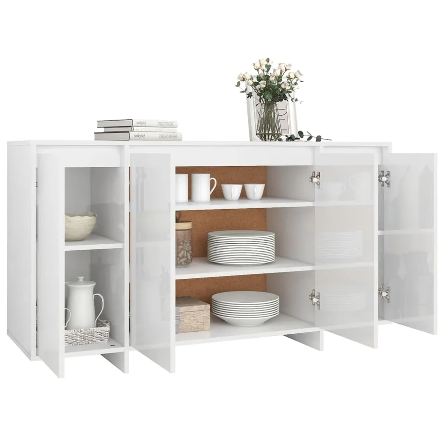 Buffet blanc brillant 135x41x75 cm bois d'ingénierie - 4