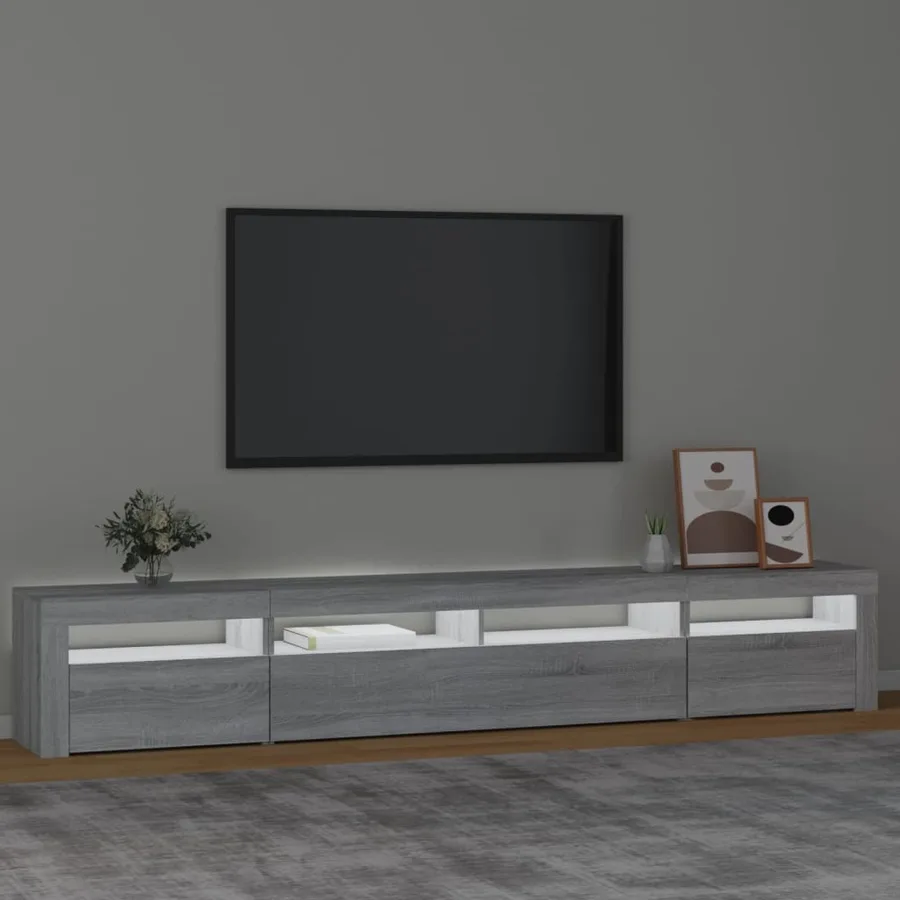 Meuble TV avec lumières LED Sonoma gris 240x35x40 cm - 3
