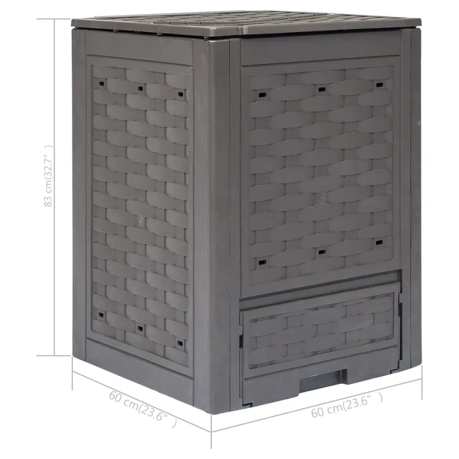 Composteur de jardin Marron 60x60x83 cm 300 L Plastique rotin - 7