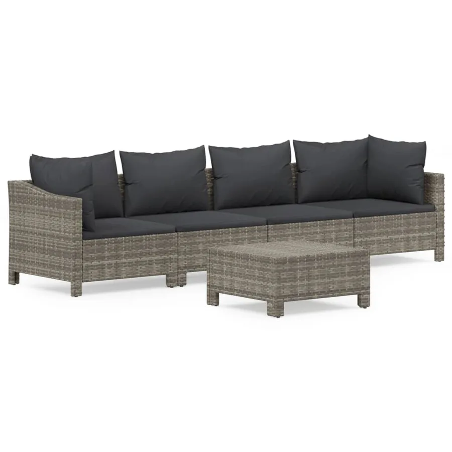 Salon de jardin 5 pcs avec coussins Gris Résine tressée - 2