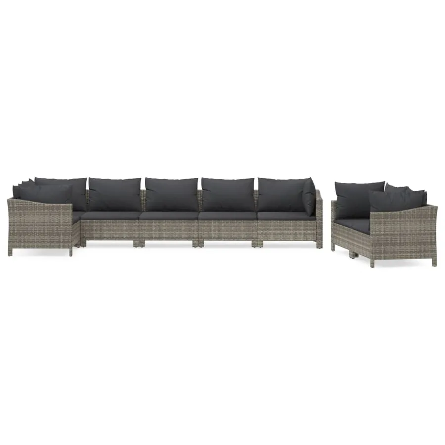 Salon de jardin 8 pcs avec coussins Gris Résine tressée - 2