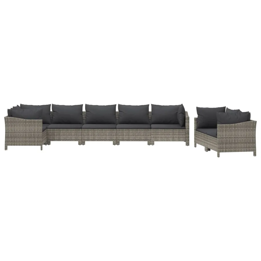 Salon de jardin 8 pcs avec coussins Gris Résine tressée - 3