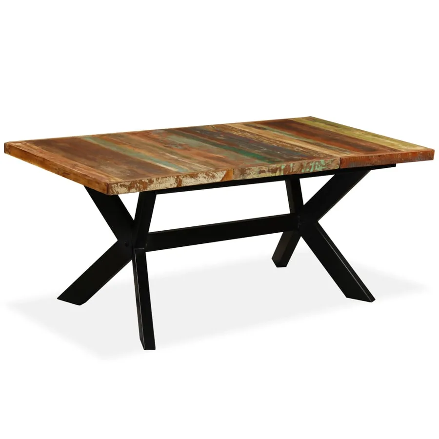 Table à manger Bois récupération massif et croix en acier 180cm - 10