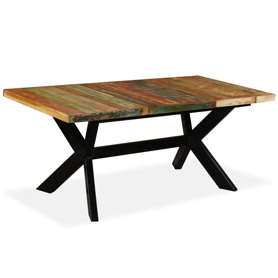 Table à manger Bois récupération massif et croix en acier 180cm - 12