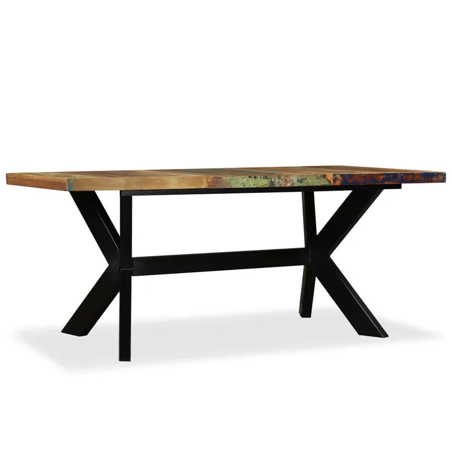 Table à manger Bois récupération massif et croix en acier 180cm - 3